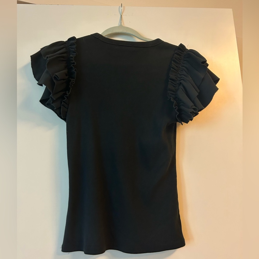 Express black Ribbed Ruffle Sleeve Tee - Picture 2 of 6